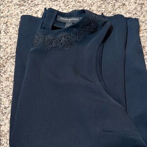 Banana Republic Women's Navy Blouse with Floral Lace